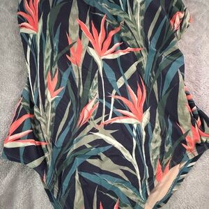 Kona Sol Tropical Print One Piece Swimsuit - Black and Coral